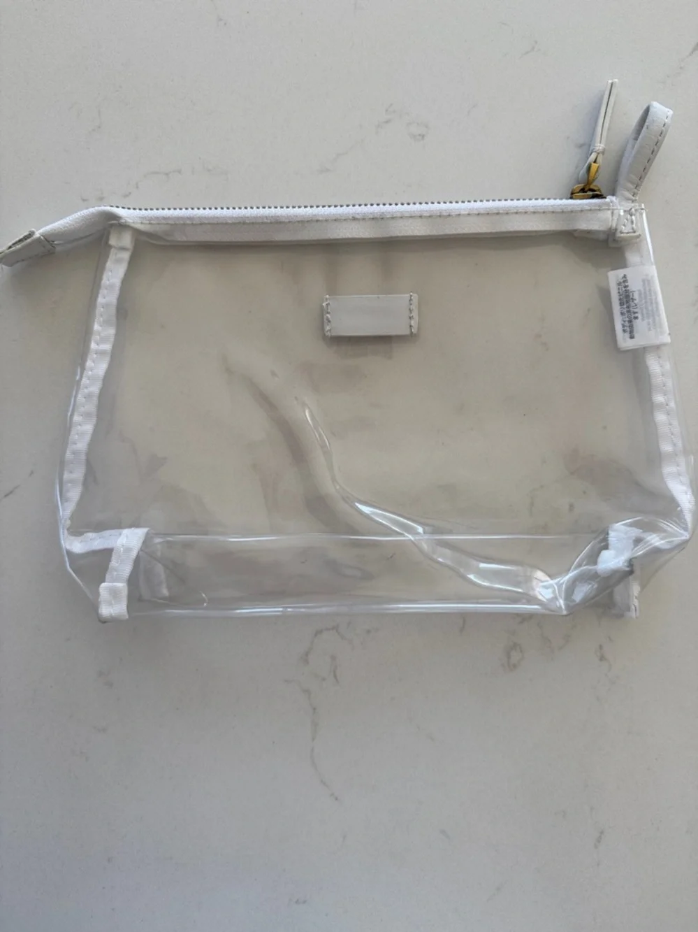 J. Crew Clear Vinyl Cosmetic Pouch with White Trim and Gold Zipper